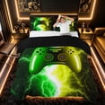 thumbnail image 3 of meiyoeat Neon Lightning Gamer Duvet Cover Set for Teens Boys, Electric Green Yellow Gaming Bedding Full, Black Reversible 3pcs, 1 Duvet Cover and 2 Pillowcases, 3 of 7
