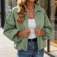 thumbnail image 5 of Xinoom Women Zip Up Cropped Bomber Jacket, Point Collar Long Sleeve Balloon Cuffs Loose Casual Outer Coat, Lightweight Streetwear Outerwear Green,L, 5 of 7
