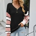 thumbnail image 6 of IROINNID Reduced Womens Sweater V-Neck Pullover Sweater Stripes Loose Mid-Length Long Sleeve Button Knit Sweater Fall/Winter Lantern Sweater, 6 of 8