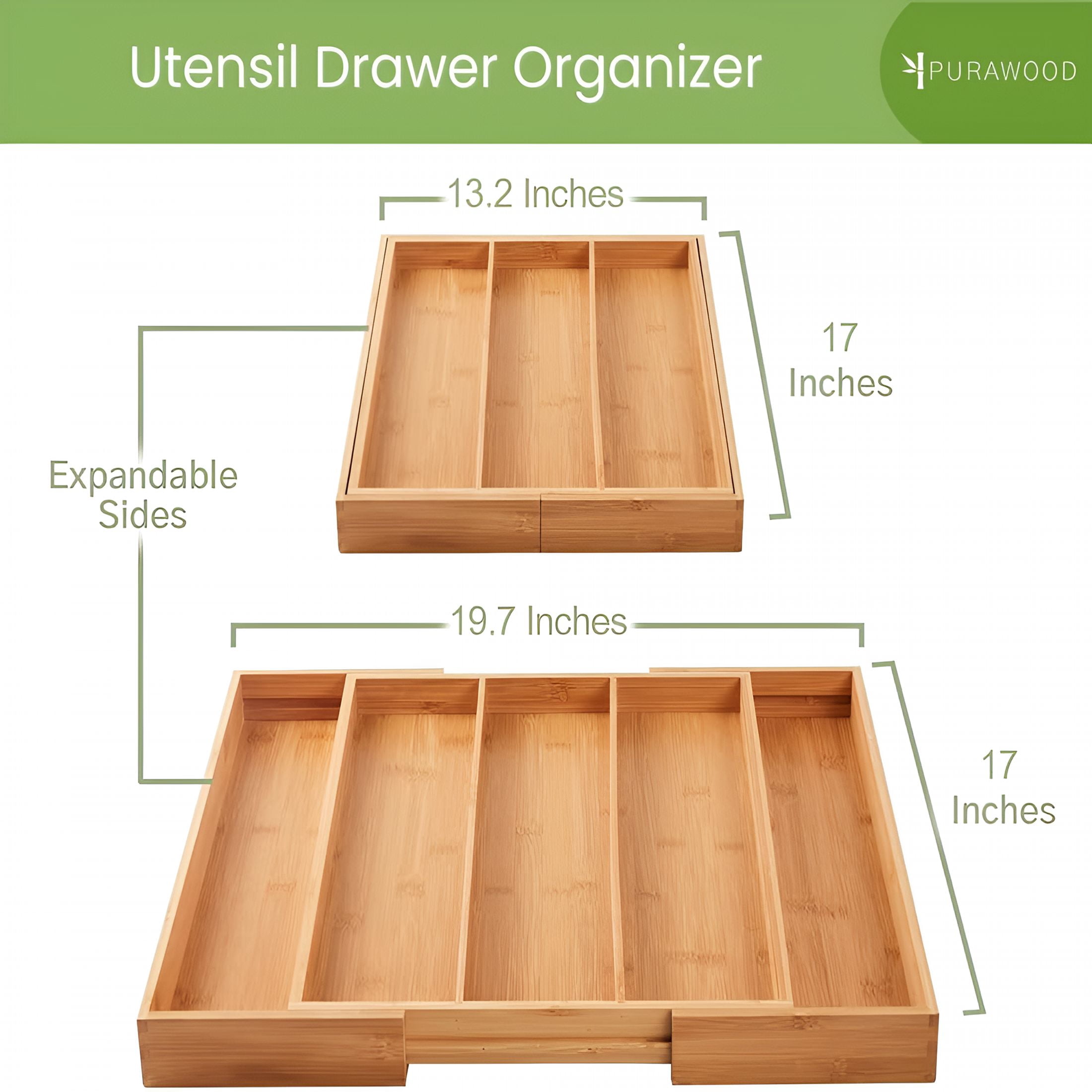 ACDANC Kitchen Drawer Organizer - Expandable Utensil Drawer Organizer for Kitchen,Cutlery Tray & Silverware Organizer,3-5 Slots - Bamboo Organizer for Utensils & Flatware (Natural)