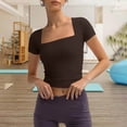 thumbnail image 5 of Htigea Women's Square Neck Crop Tops Short Sleeve Slim Fitted Summer Basic T Shirts for Going Out Brown M, 5 of 7