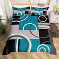 thumbnail image 3 of Turquesa Decoración Funda Nórdica Gris Negro Azul Raya Geométrica Juego de Cama Queen, 3 of 7