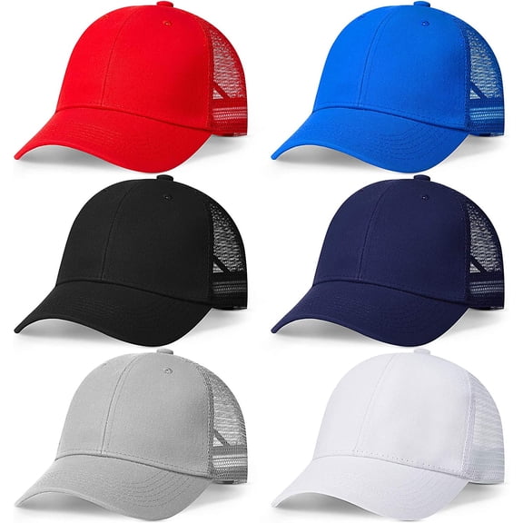 6 Pieces Unisex Baseball Cap Mesh Back Baseball Sun Hat Mesh Baseball Cap Mesh Trucker Cap Adjustable Mesh Snap Hats for Women Men Teen Boys Girls