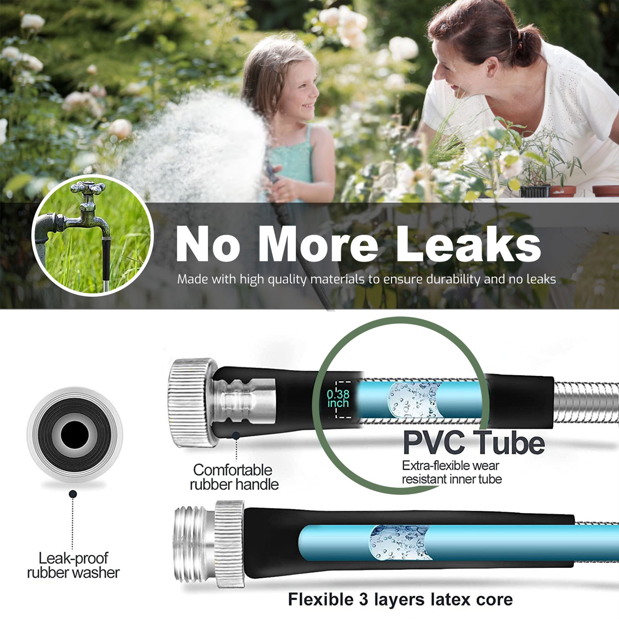 GVDV 100 ft Metal Garden Hose, 3/4 in, with Nozzles photo 5