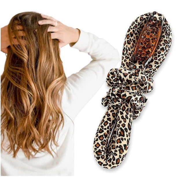 Set de rizadores de pelo sin calor con diseño de leopardo y seda, rizador nocturno sin calor con pinza y coleteros.