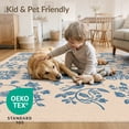 thumbnail image 4 of ODIKA 4'x6' Blue Botanical Cream And Tufted Washable Area Rug Intricate Floral Motifs With Birds Butterflies Classic Non-Slip, Chair-Friendly, Flatwoven for Home Office, Under Desk, 4 of 7