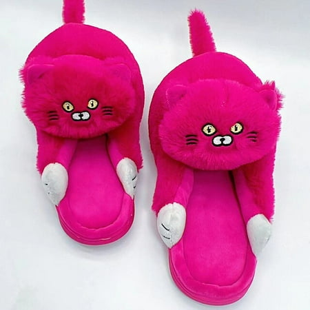 

QWZNDZGR Footsie Cat Slippers Women s Winter Warm Home Slides Funny Kitty Shoes Free Shipping Woman Girl White Fur Mules Gift Slippers