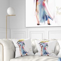 Designart Asian Women in Blue Dress - Digital Art Portrait Throw Pillow - 16x16