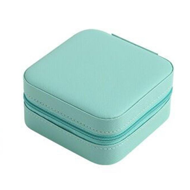 Caja organizadora de joyas portátil de cuero sintético para viajes, para pendientes, anillos, color azul