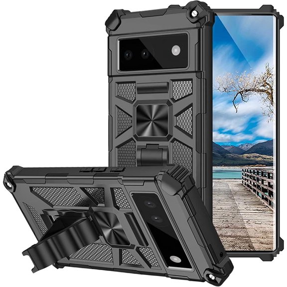 Designed for Google Pixel 7 Pro Case basic Phone Case with Stand Bracket Military Grade Drop Protection Dual Layer Shockproof Durable Hard Rigid PC Anti-scratch Protective Heat Dissipation Cover-Black
