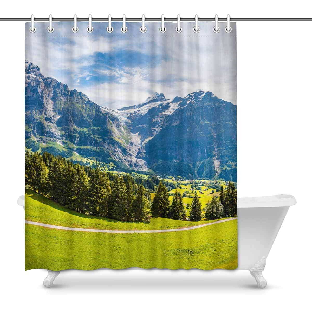 GCKG Grindelwald Mountain Shower Curtain, Village Valley Polyester