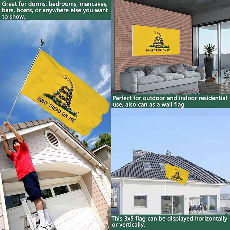 Double Sided Dont Tread on Me Gadsden Flag- Heavy Duty Don't Tread on Me Flag 3x5 outdoor -Tea Party Rattlesnake Flags Banner with 2 Brass Grommets 4 Rows Stitched