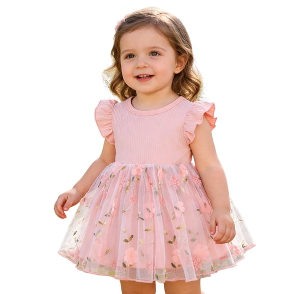 xfsWaSs Girls Summer Dress Toddler Baby Girls Princess Birthday Dress Flower Girl Dresses Floral Sleeveless Tulle Dress Fashion Party Wear 9-12 Months