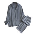 thumbnail image 2 of Juslio Pajamas for Men Solid Collar Homewear Long Sleeve Tops and Pants 2-Piece Matching Pajamas Sets L, 2 of 3