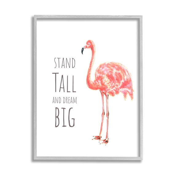 Stand Tall and Dream Big Phrase Pink Flamingo Coastal Graphic Art ...