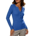 thumbnail image 3 of Womens Slim Knitted Tops Long Sleeve Button Up V Neck Sweaters for Women Ribbed Tight Pullover Fall Winter Top, 3 of 8