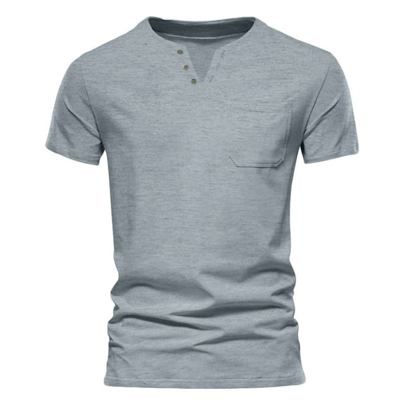 Men's Casual T-Shirt V Neck Henley Shirt Short Sleeve Classic Tops Soft Strech Cotton with Chest Pocket