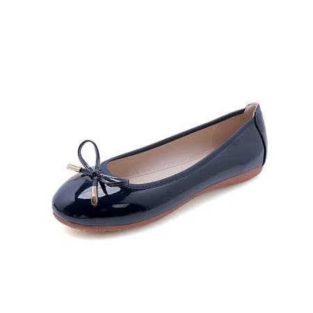 Rotosw Ladies Flats Memory Foam Walking Shoes Non-slip Loafers Breathable Comfort Slip-Ons Ballets Lightweight Casual Shoe Patent Leather Royal Blue 9