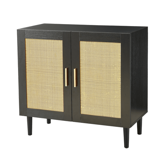 Elegant Rattan Storage Cabinet with Doors – Modern Buffet Sideboard with Adjustable Shelves, Ideal for Living Room, Bedroom & Entryway