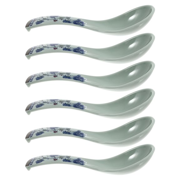6pcs Ceramic Kitchen Spoons Asian Soup Spoons Chinese Japanese Spoons Porcelain Spoons for Kitchen Home Cooking Blue