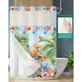 thumbnail image 2 of No Hook Shower Curtain with Snap-in Liner, Coastal Tropical Waterproof Fabric Bathroom Curtains, Palm Tree Starfish Shell Flower Gnomes Bath Curtains & Mesh Top Window 72"x96" Extra Long, 2 of 6