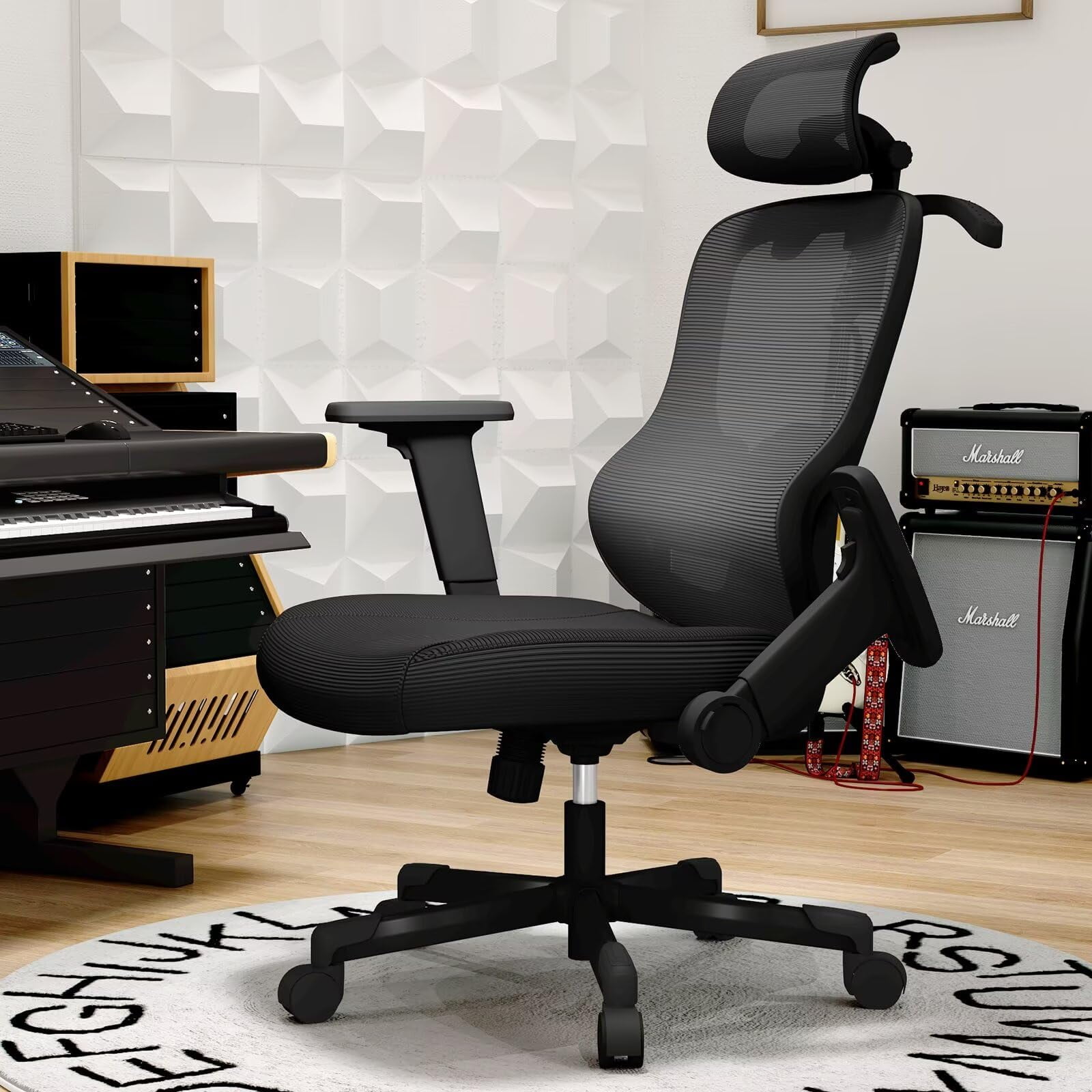 Frelaxbone Adult Mesh High Back Indoor Residential Adjustable Armrest Office Chairs, Caster, Black