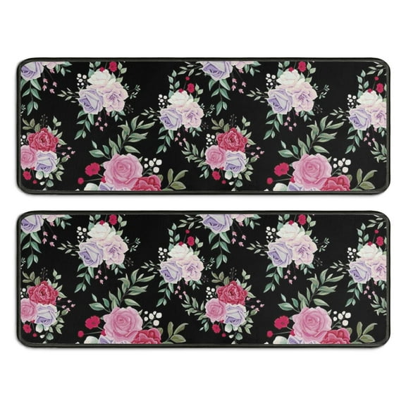 Kitchen Rugs Sets Of 2,Pioneer Flower Floral Print Pattern Anti Fatigue Kitchen Mat Rugs Non Slip Washable,Decorative Kitchen Floor Mats for Kitchen,Sink,Laundry,17"x47" 17"x47"