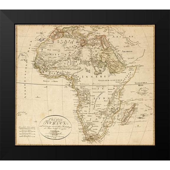 Vintage Maps 13x12 Black Modern Framed Museum Art Print Titled - Africa 1804