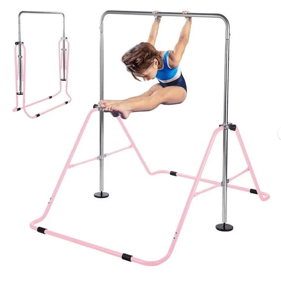 Gymnastics Bar for Kids Height Adjustable Horizontal Kip Bar Folding Gymnastics Junior Training Bar for Home Junior Training Bar Children Gymnastics Bar, Pink