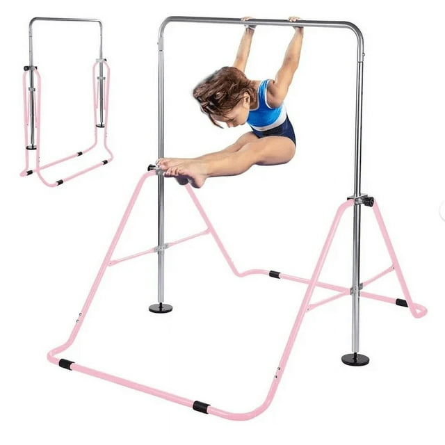 Gymnastics Bar for Kids Height Adjustable Horizontal Kip Bar Folding Gymnastics Junior Training Bar for Home Junior Training Bar Children Gymnastics Bar, Pink