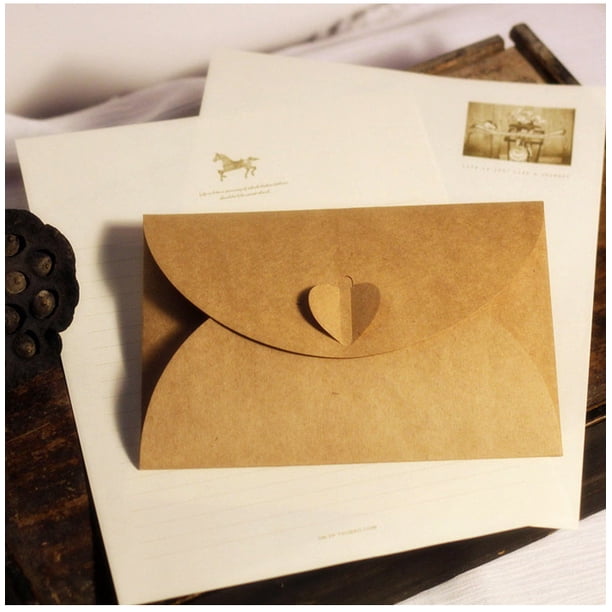 ERQVHQV Sobres de Papel Kraft, 20 Mini Sobres para Tarjetas de Regalo con Broche de Corazón para Fiesta de cumpleaños, Día del Padre, Día de la Madre, Navidad, Día de San Valentín (11*17.5cm) oso de fresa Electrónica