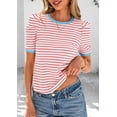 thumbnail image 5 of PRETTYGARDEN Women's Puff Sleeve Tops Casual Ribbed Knit Crop Top Color Block Trendy Crewneck Striped Shirts, 5 of 10
