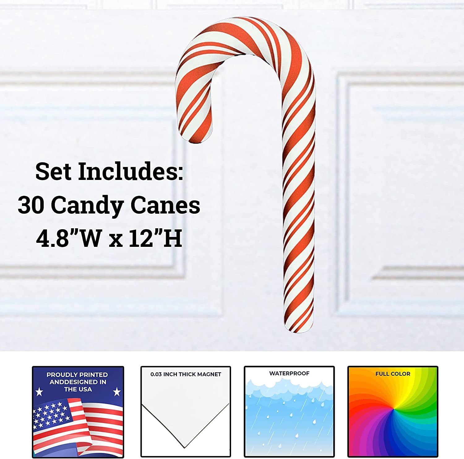 VictoryStore Christmas Candy Canes Magnet Set, Indoor or Outdoor Candy Cane Christmas Decor, 30 Pieces 19625
