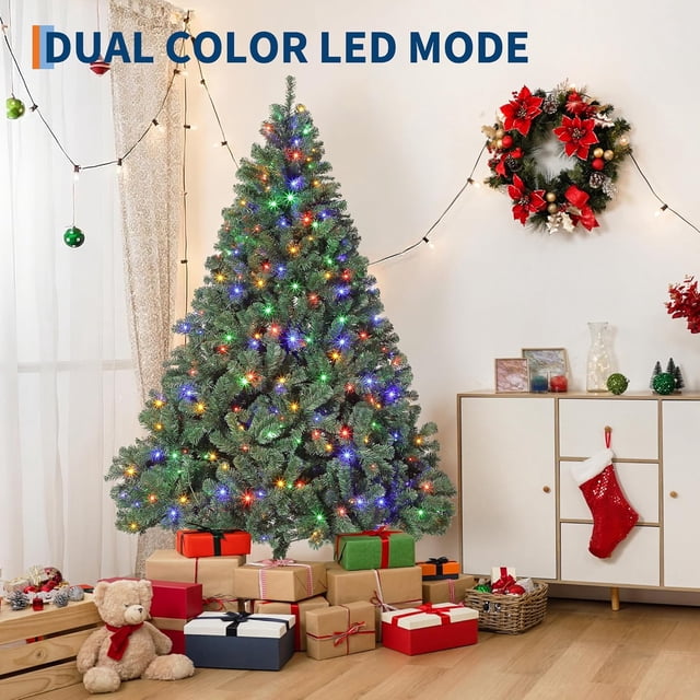 7.5 ft artificial spruce christmas tree con hinged branches y foldable metal stand - simple to assemble, great para home, oficina, y party holiday decor