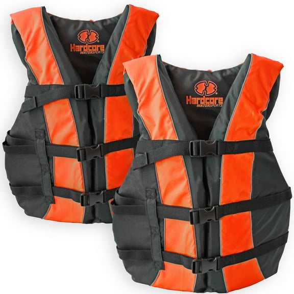 Hardcore Water Sports USCG Type III Adult Life Jacket, Neon Orange, 2 Pack