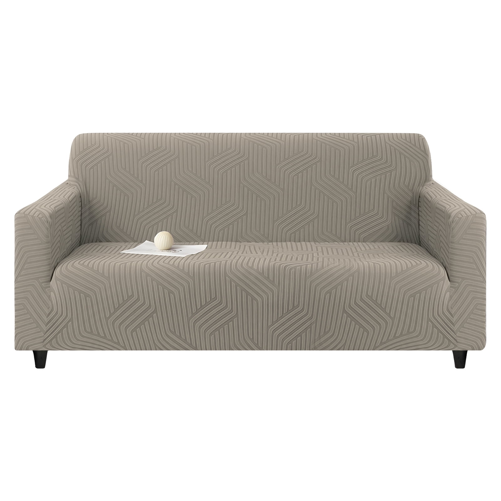 MJIAexp (31"-46") Stretch Sofa Cover Slipcover,Couch Covers for 1 Cushion Couch Sofa with sofa armrest,Pet Friendly Furniture Protector Sofa with Elastic Bottom for Kids,Jacquard lines(Khaki)