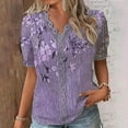 thumbnail image 2 of WXLWZYWL Womens Summer Tops Casual Short Sleeve Printed Lace Stitching V-Neck Basic Tunic Tops T-Shirts Blouses Purple, 2 of 5