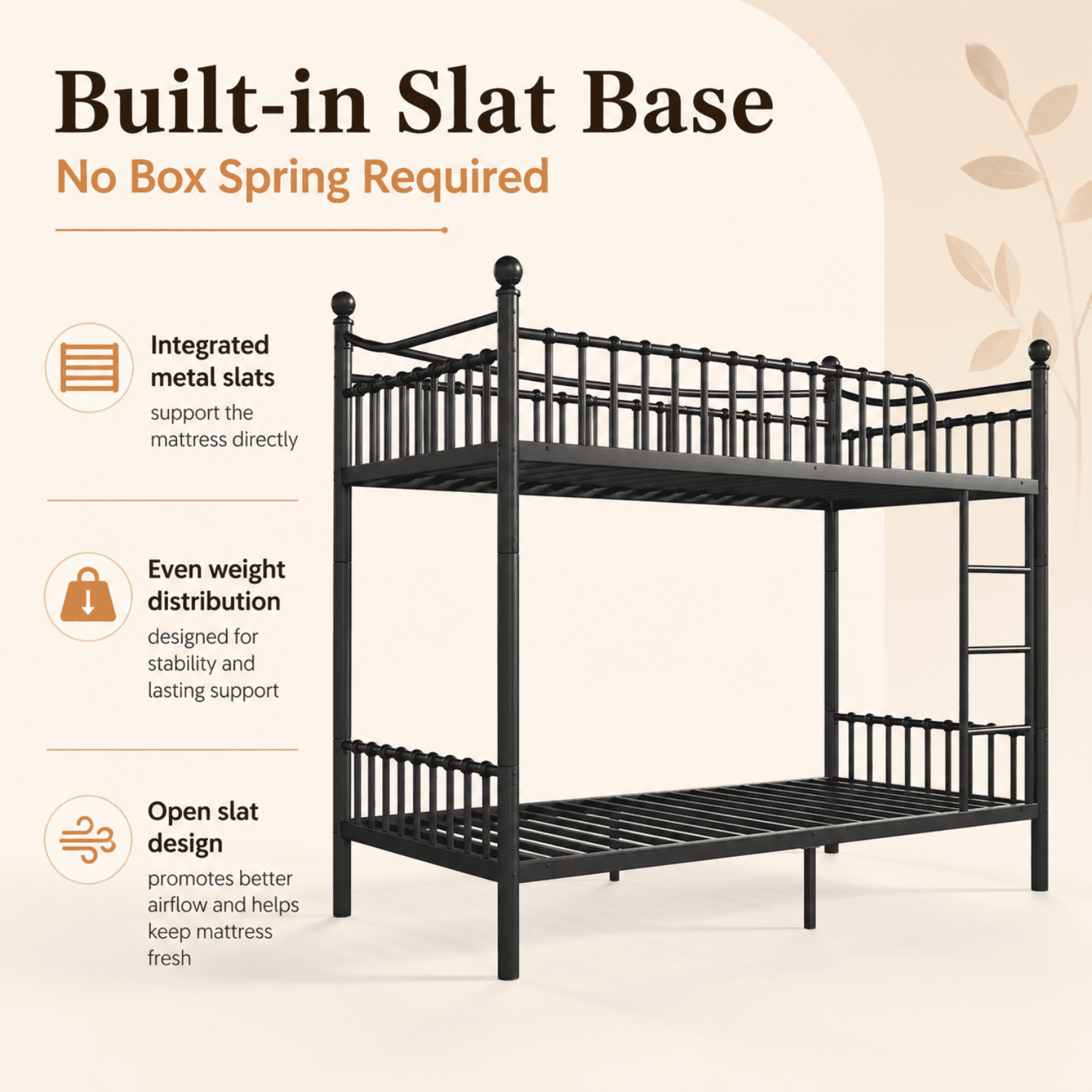 Miniyam Twin XL over Twin XL Metal Bunk Bed Frame with Curved Guardrails and Ladder, Space Saving Design, Black