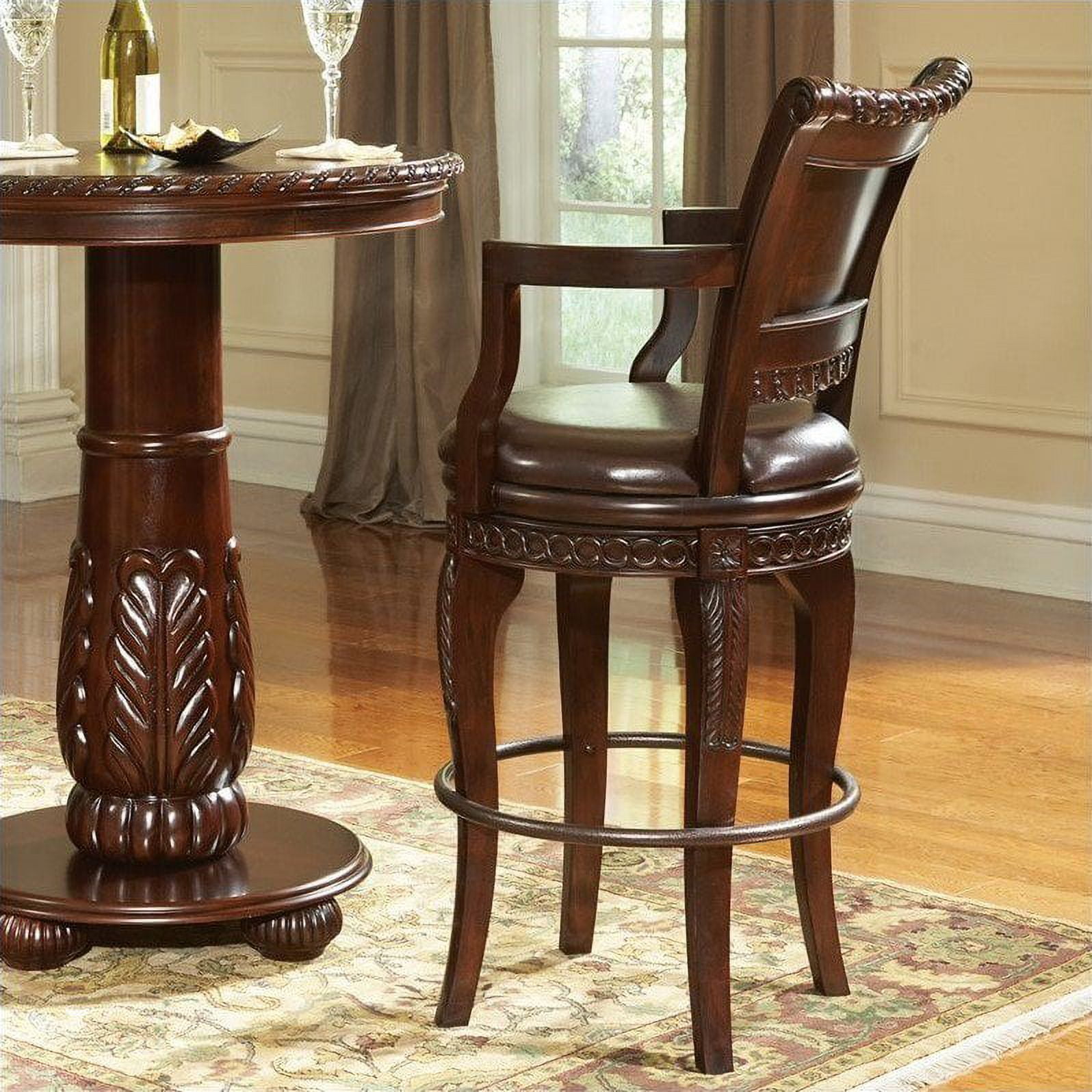 Steve Silver Antoinette Set of 2 Wood Upholstered Swivel 30" Height Bar Stools, Cherry