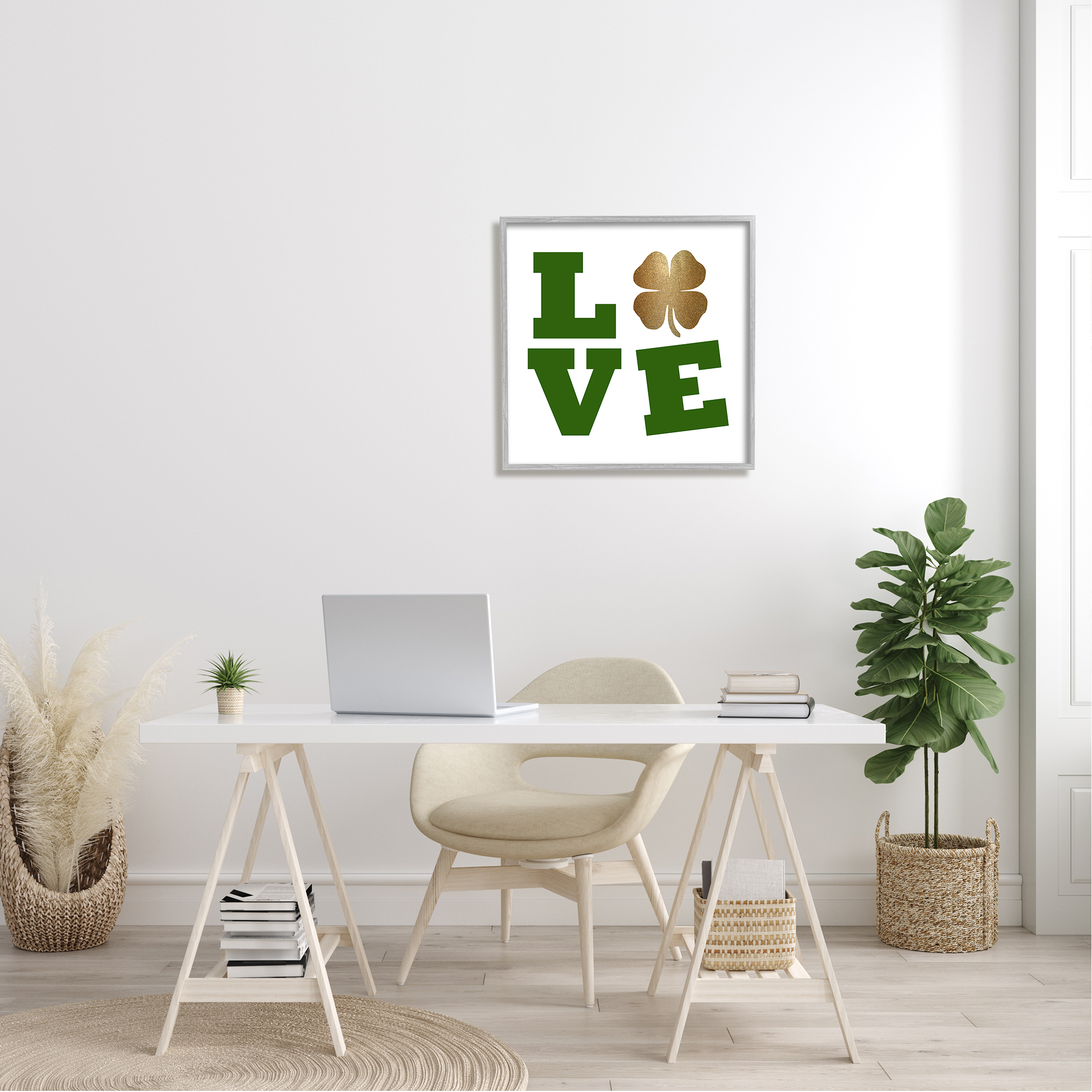 Stupell St Patrick's Day Clover Love Symbol Holiday Painting Gray Framed Art Print Wall Art