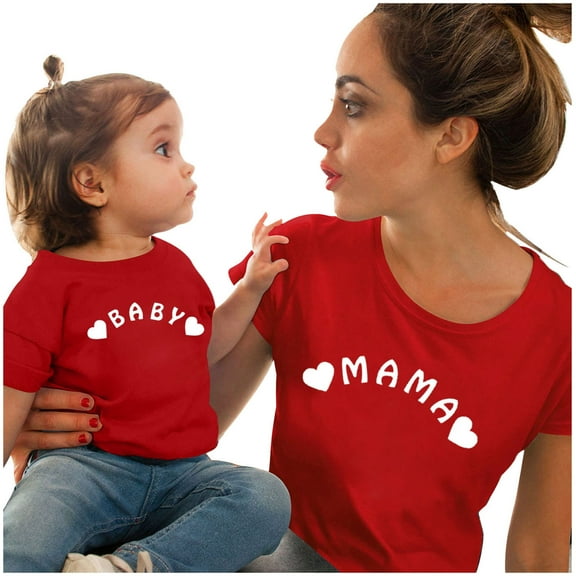 Odeerbi Mommy And Me Tops Matching Outfits Mother and Daughter Clothes Love Print Short Sleeve T-shirts Tops Blouse