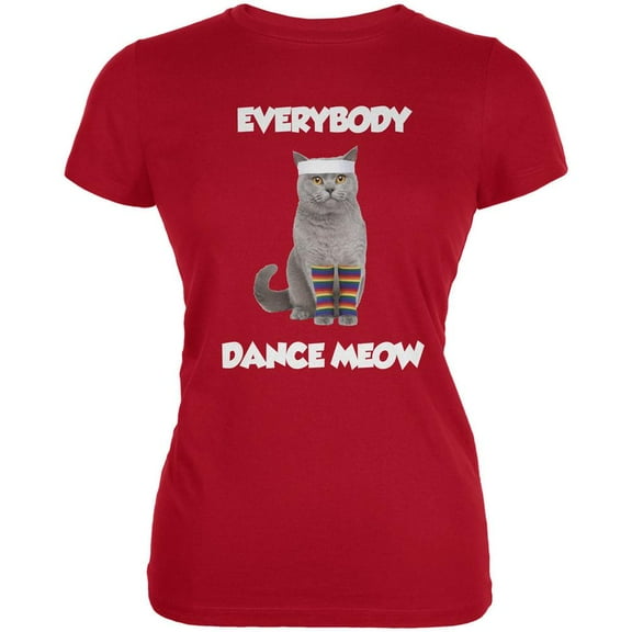 Everybody Dance Meow Red Juniors Soft T-Shirt - X-Large