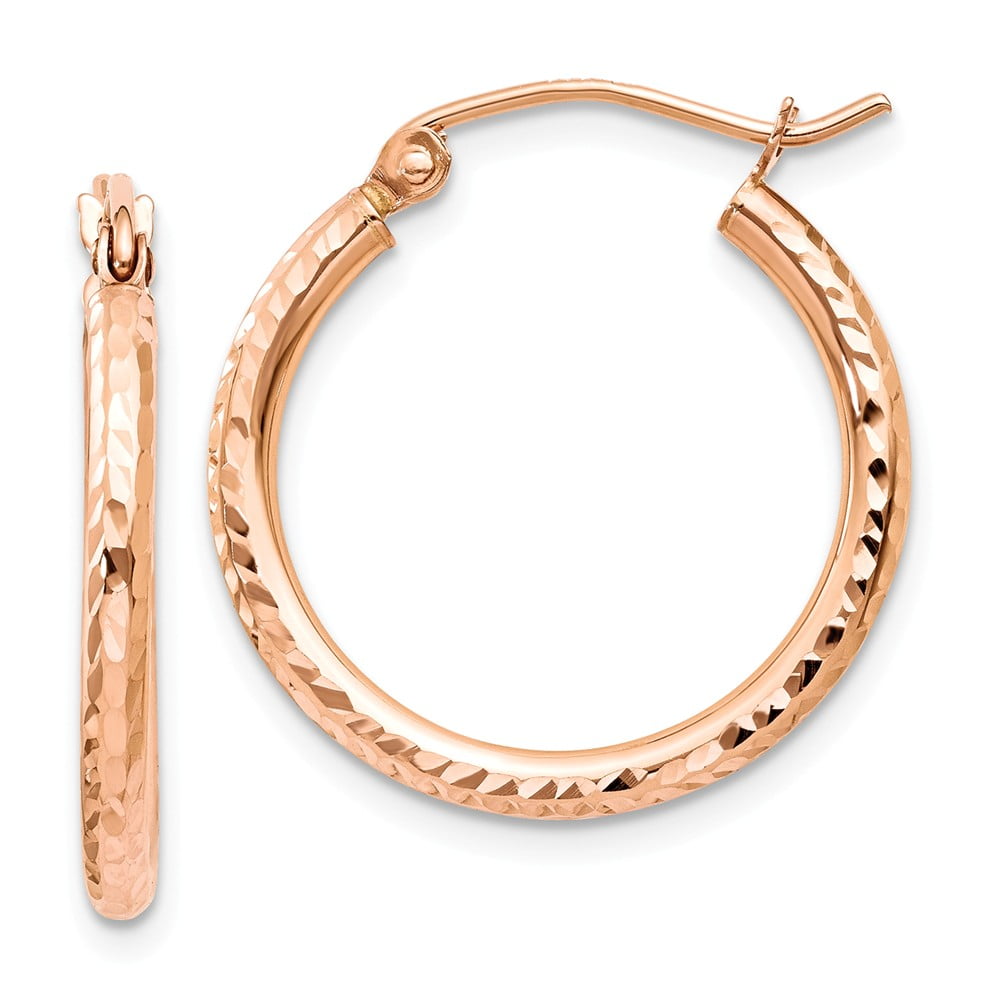 Diamond2Deal 14k Rose Gold Diamondcut Hoop Earrings for Womens