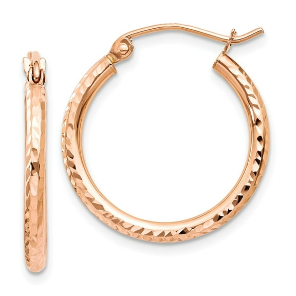 Real 14kt Rose Gold Diamond-cut Polished Hoop Earrings; for Adults and Teens; for Women and Men