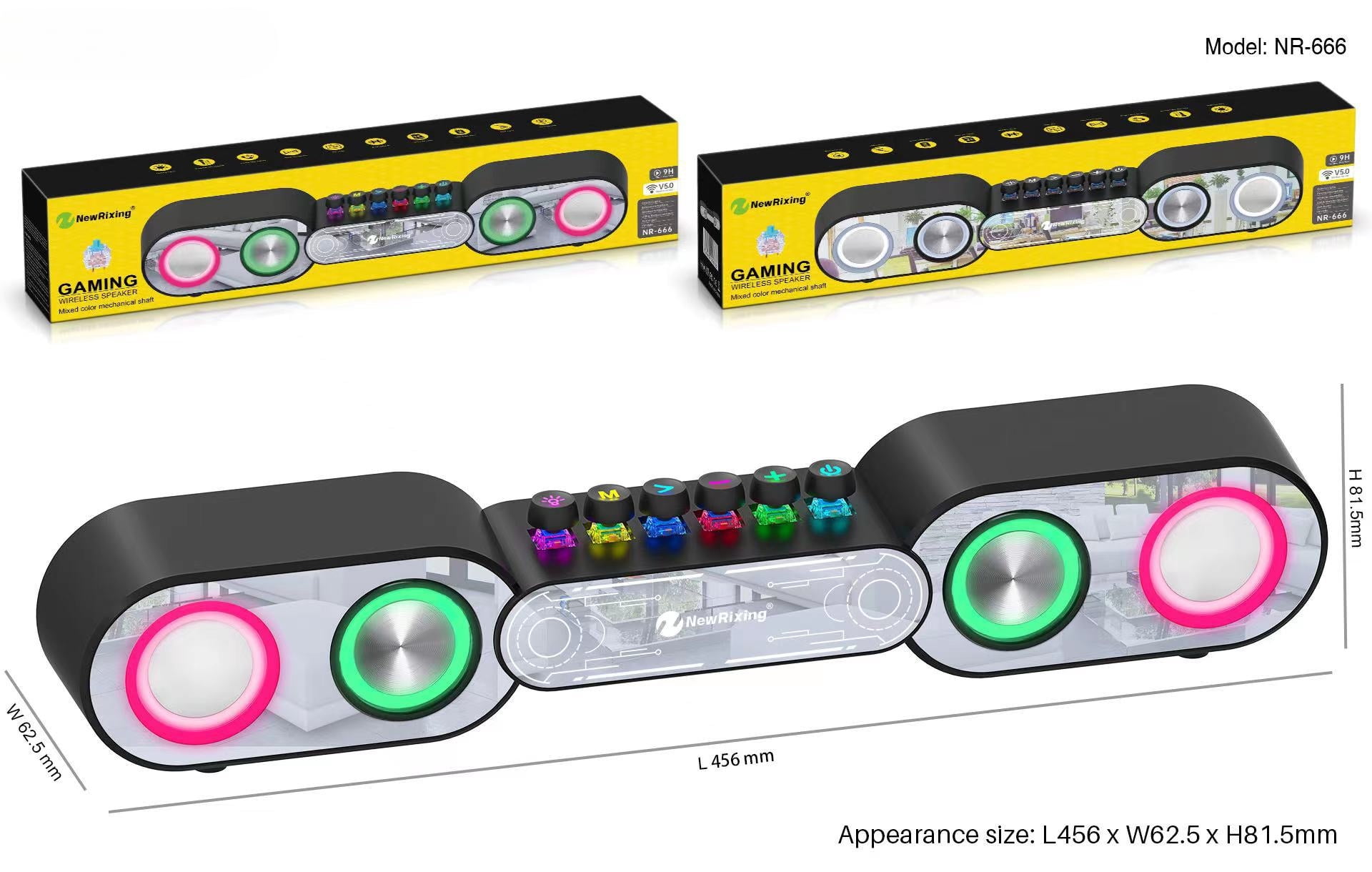 RGB Color Gaming Bluetooth Speaker Esports Mechanical Key Subwoofer Glow Atmospheric Light Hi-Fi Stereo Computer Desktop Speaker