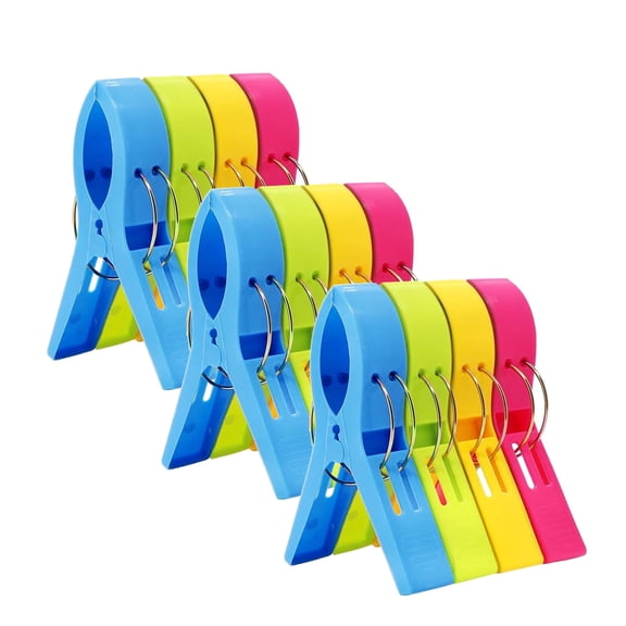 GoXteam 12 Pack Beach Chair Towel Clips, Cruise Essentials, Large Pool Chair Clips, Beach Towel Holder Clothes Pegs to Keep Your Towel from Blowing Away