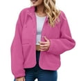 thumbnail image 3 of adviicd Womens Fleece Jacket Long Sleeve Short Coats Button Down Outerwear with Pockets Red, M, 3 of 5