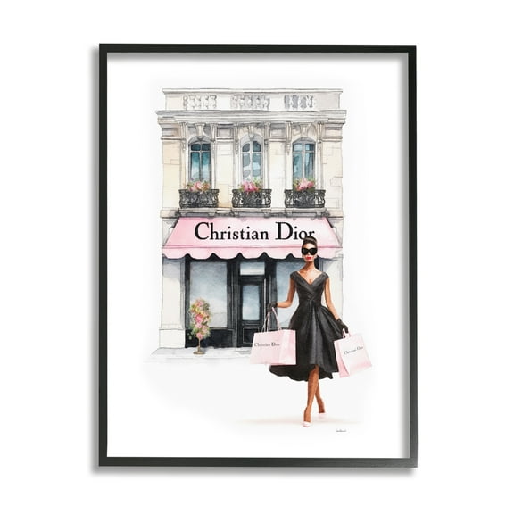 Stupell Industries Woman & Fashion Shop Town & City Painting Black Framed Art Print Wall Art, 11 x 14