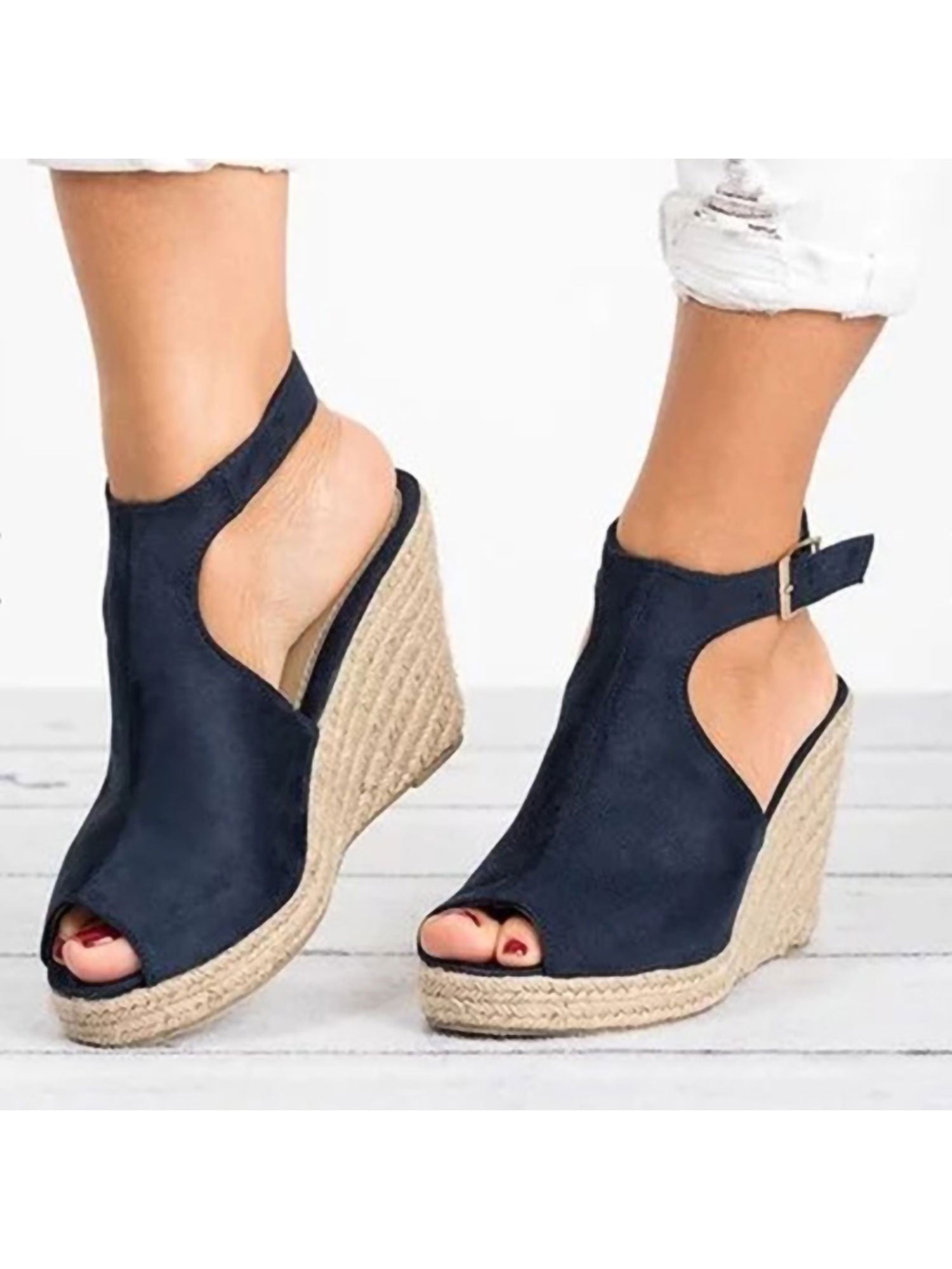 summer Womens Ankle Buckle Strap High Heel Open Toe Faux Suede Sandals Shoes hot 