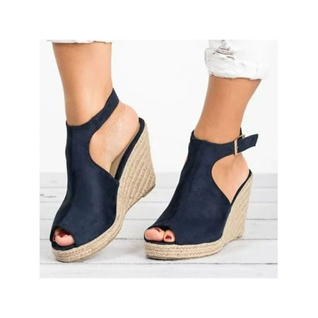 

Crocowalk Womens Espadrilles Ankle Strap Buckle Platform Wedge Heel Peep Toe Summer Shoes